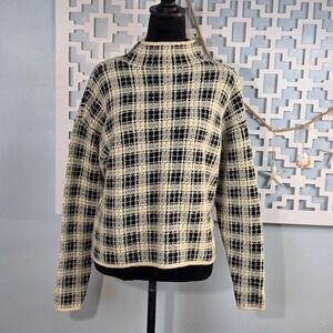 Ann Taylor Womens XS Plaid Mock Neck Sweater Fuzzy Knit Pullover Cozy